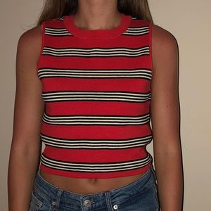 Forever21 red crop top with white & black stripes